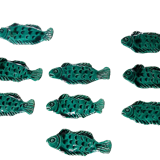 9 knife holders in green earthenware in the shape of a fish