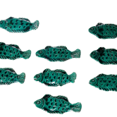 9 knife holders in green earthenware in the shape of a fish