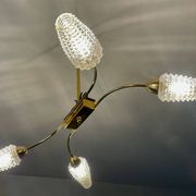 Golden brass chandelier with 4 tulips Arlus 1950
