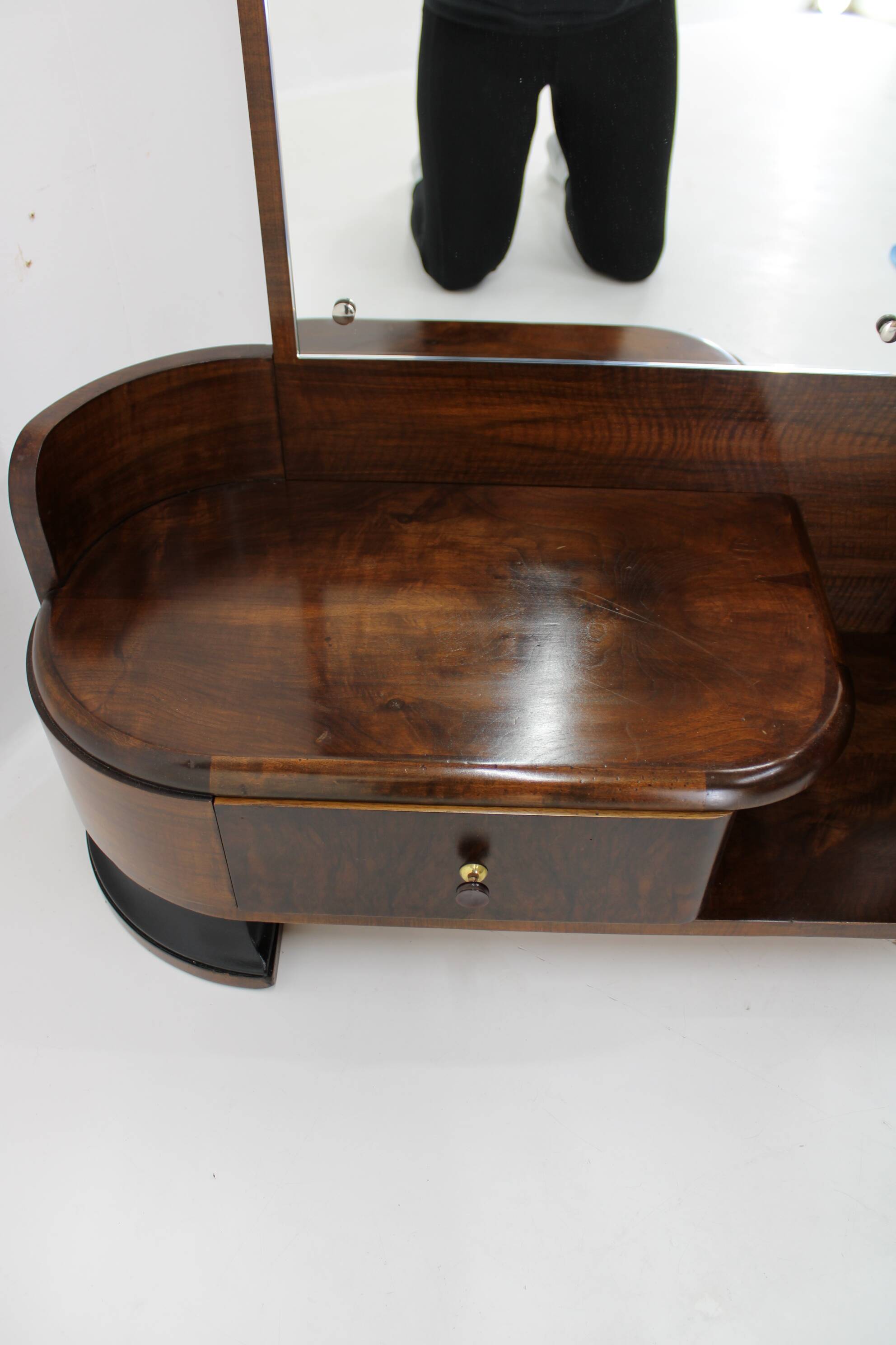 1930s art deco toilet cabinet with mirror in walnut, czechoslovakia