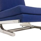 Pair of armchairs and pouf in chrome steel. 1970s, Valérian Rybar.