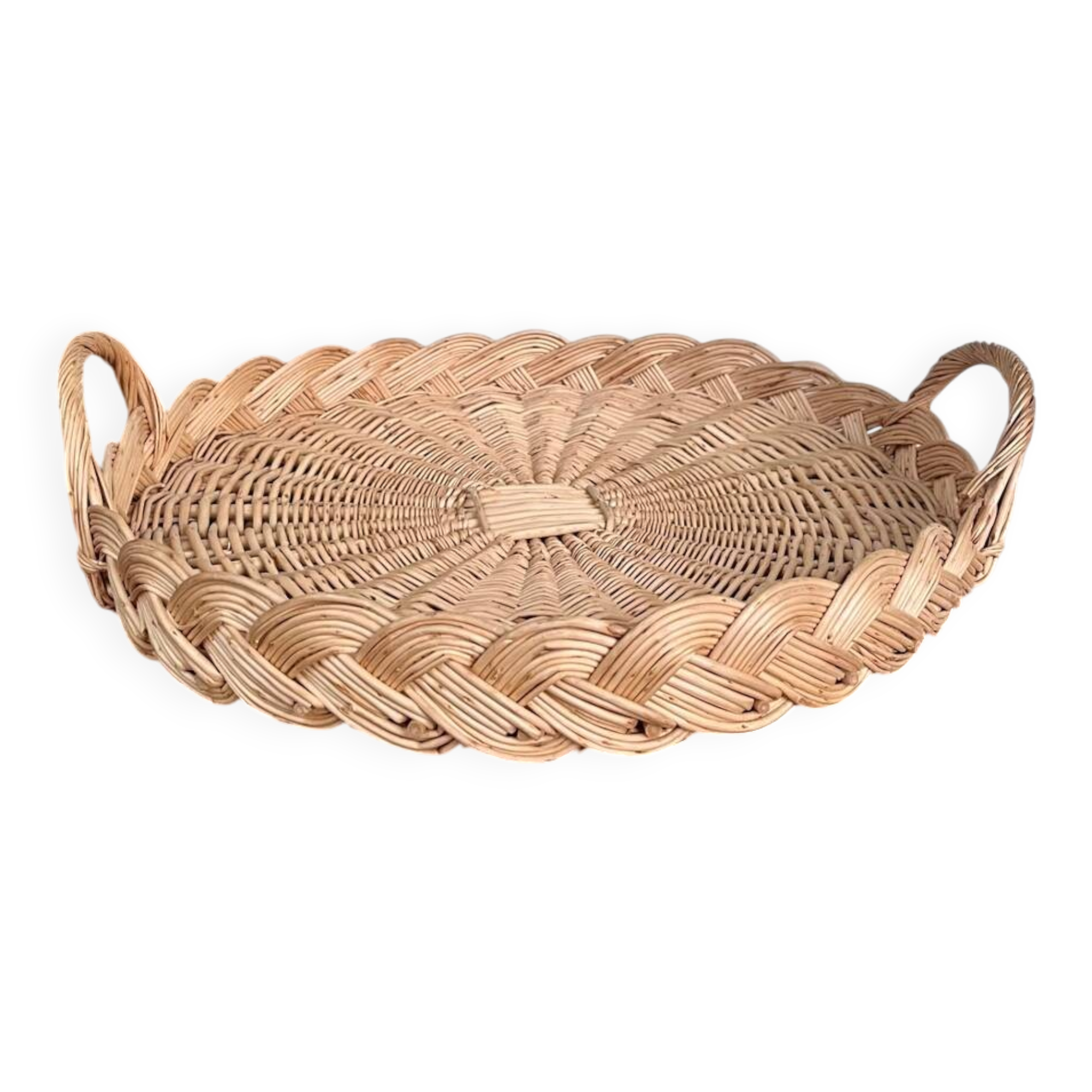 Large round woven wicker tray – Vintage craftsmanship
