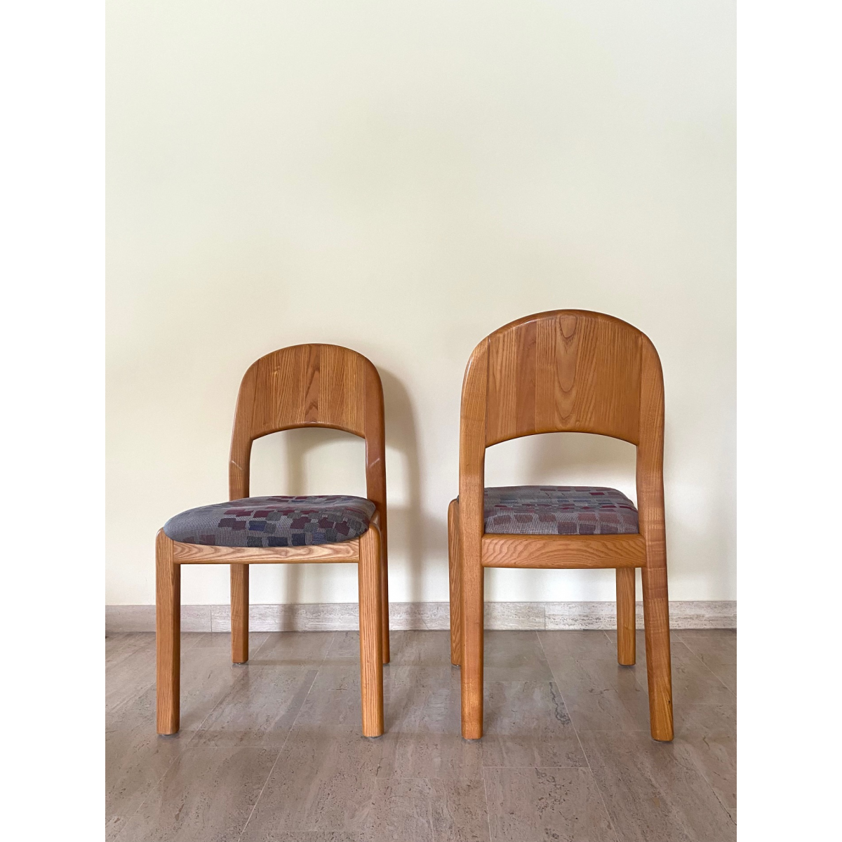 Set of solid wood armchairs and chairs by Dylund, 1970