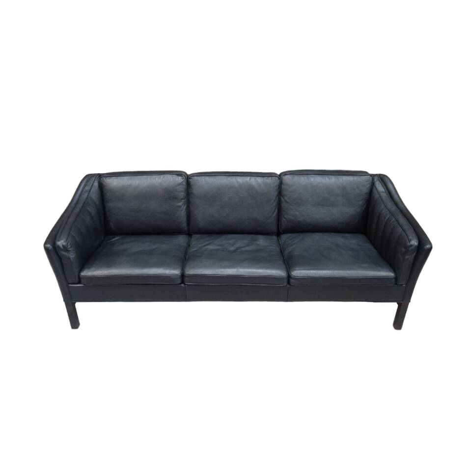 Vintage Scandinavian Black Leather Sofa Attributed to Frederik Kayser