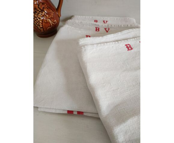 Set of 4 old monogram bv tea towels