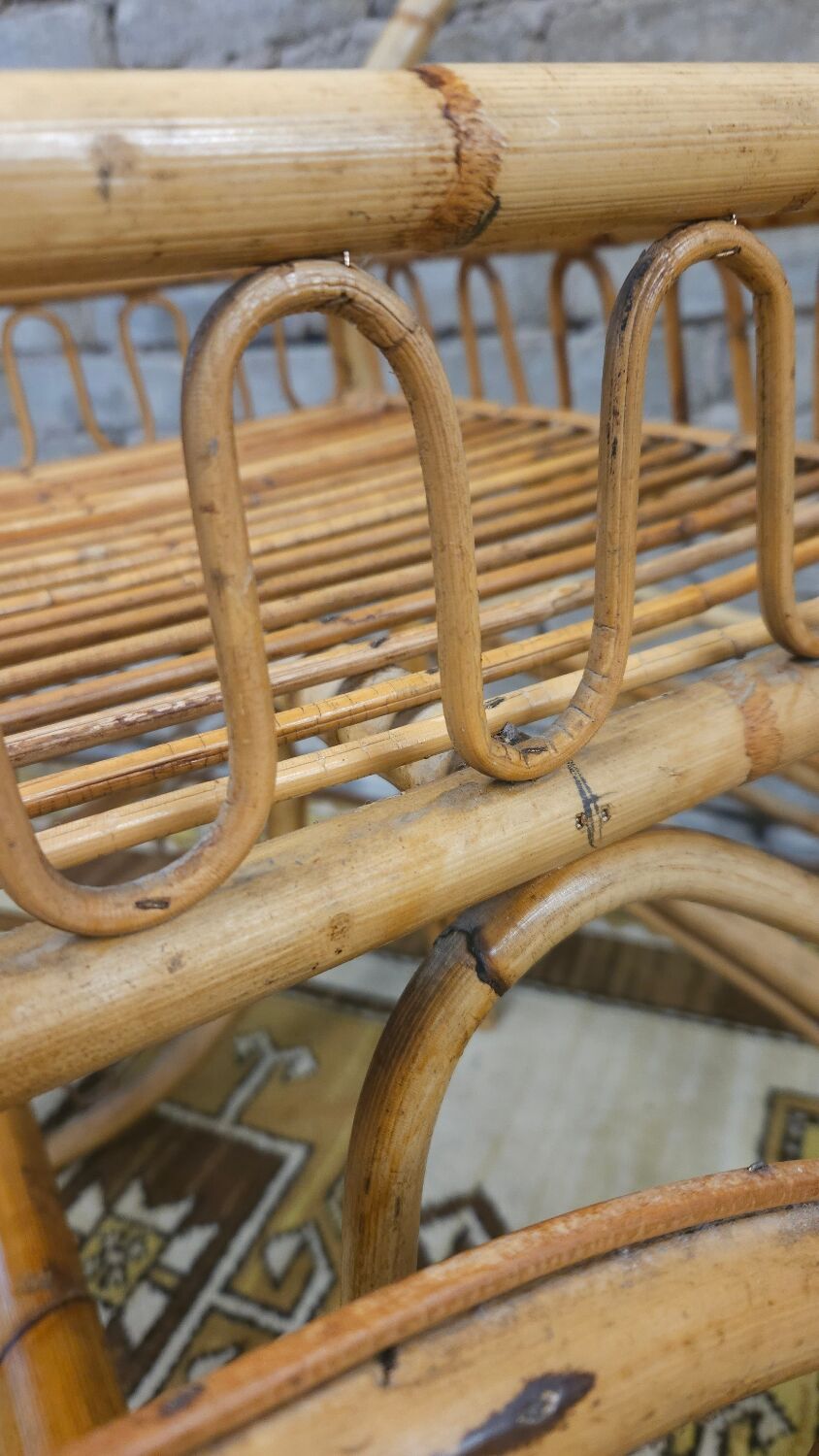 Bamboo and rattan bar cart, 1950