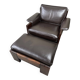 Vintage Leolux brown leather/oak lounge chair and ottoman by Harry de Groot – 1970
