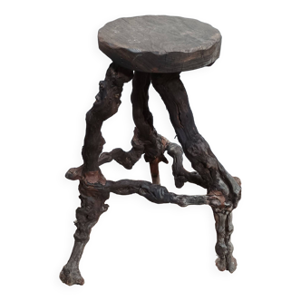 Brutalist bar stool in vine wood
