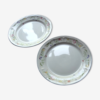 Lot 2 plateaux ceramique: genuine stone ware english garden oven dishwasher microwave safe