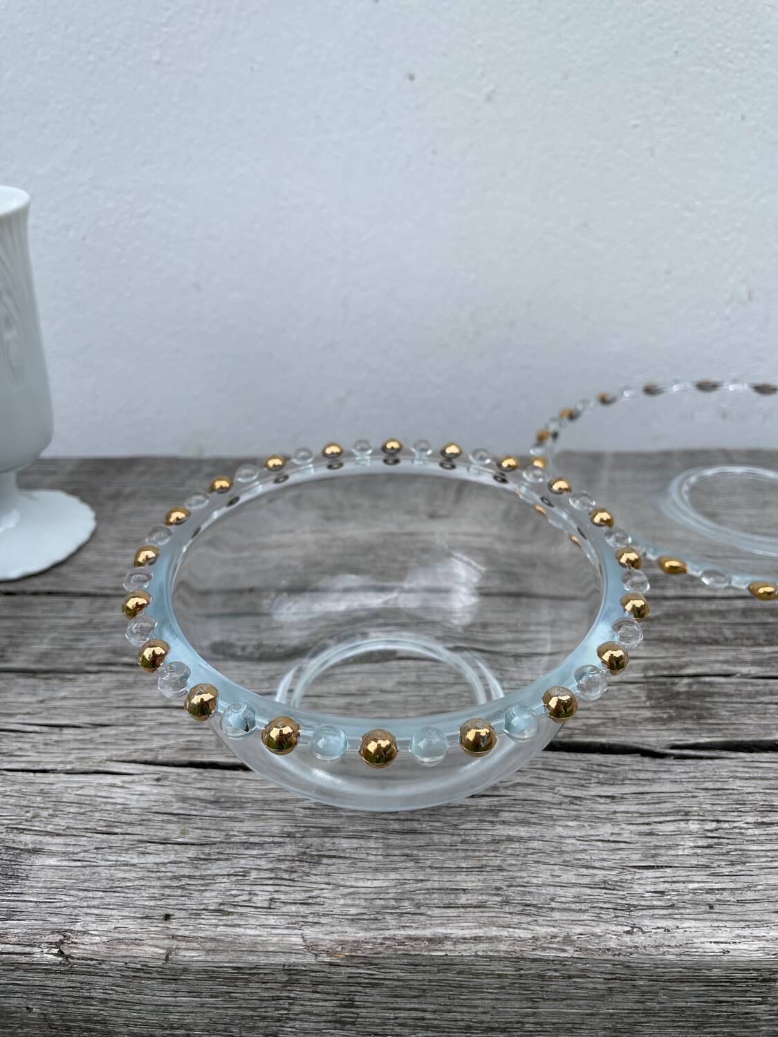 Trio of gold beaded glass dishes