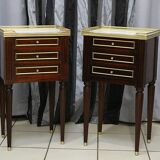 Pair of Louis XVI Style Mahogany and White Carrara Marble Bedside Tables