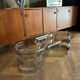 70s oval design coffee table in glass with chrome legs