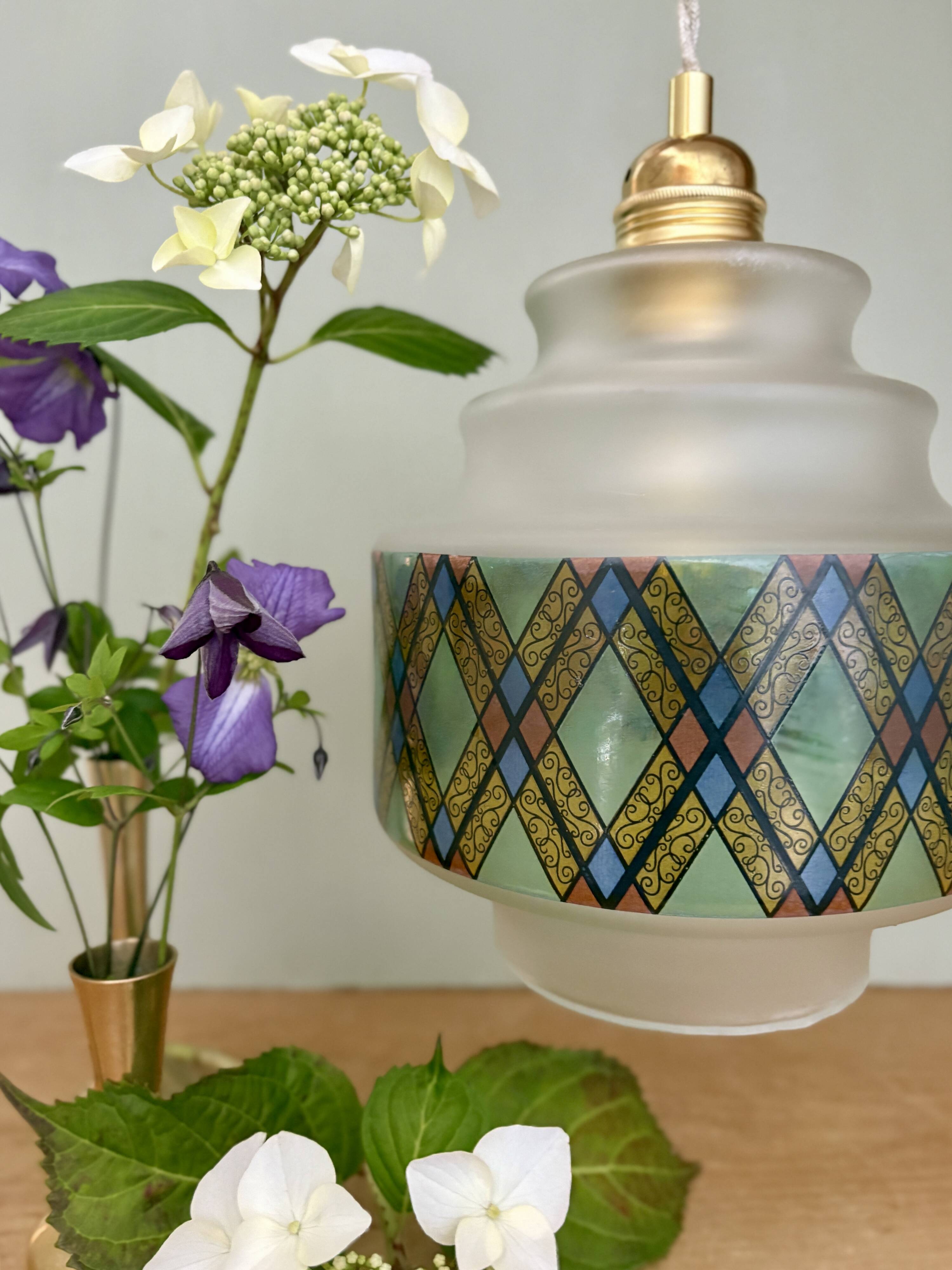 Vintage stained glass globe pendant light