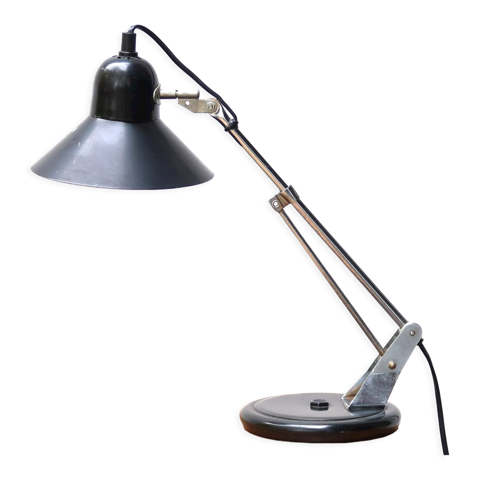 Black articulated desk lamp Aluminor, 60s