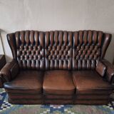 Chesterfield 3-seater chestnut coloured leather sofa