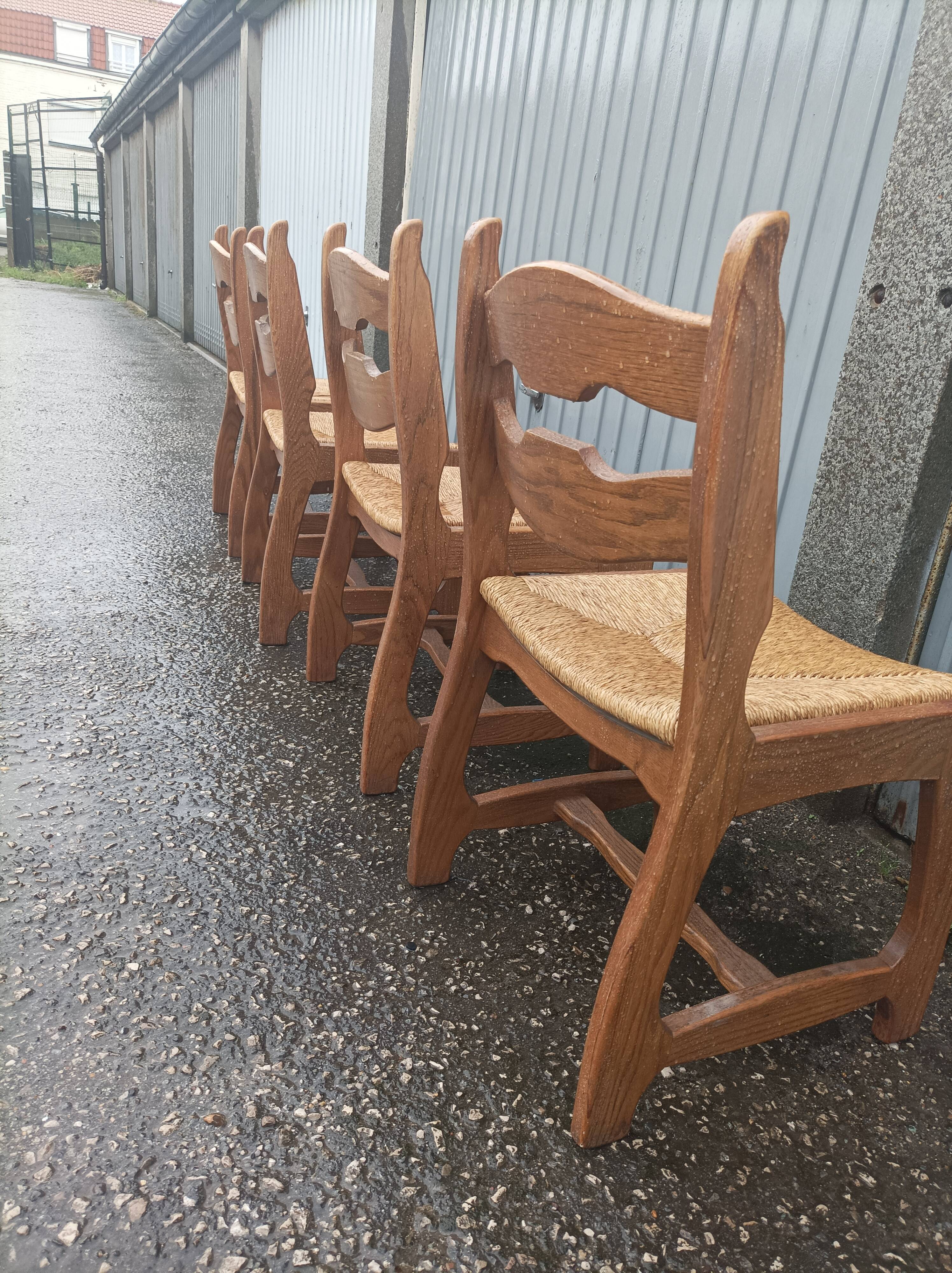 5 old mulched wooden chairs Guillerme and Chambron vintage