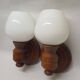 Set of vintage globe opaline wall lights wooden support