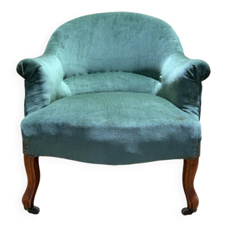 Napoleon III period crapaud armchair in green velvet.
