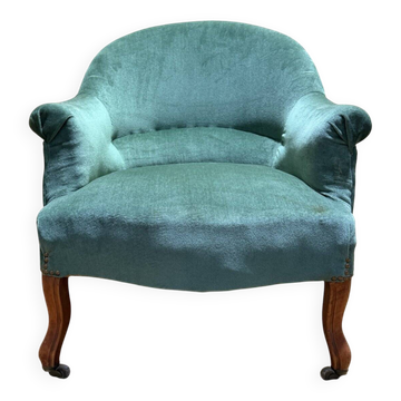 Fauteuil crapaud époque Napoléon III en velours vert