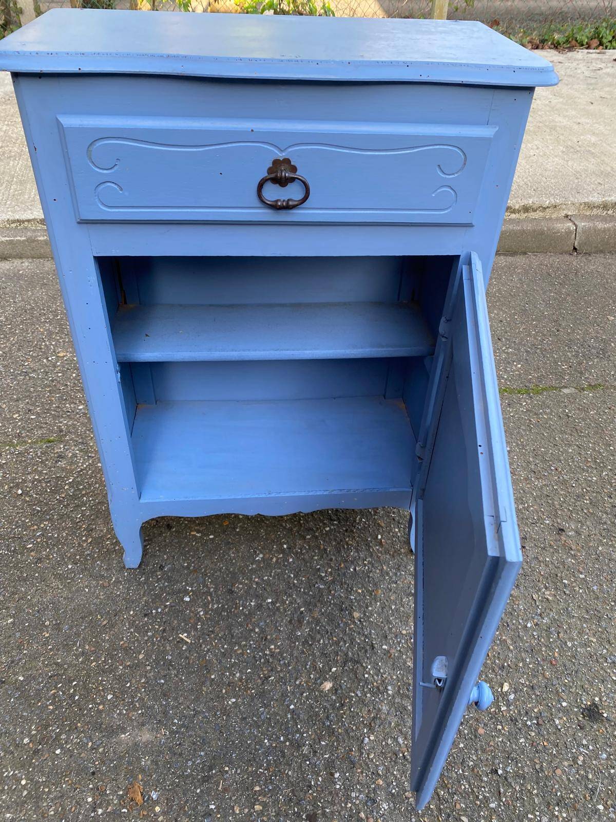 Vintage Louis XV style commode in grey-blue wood.