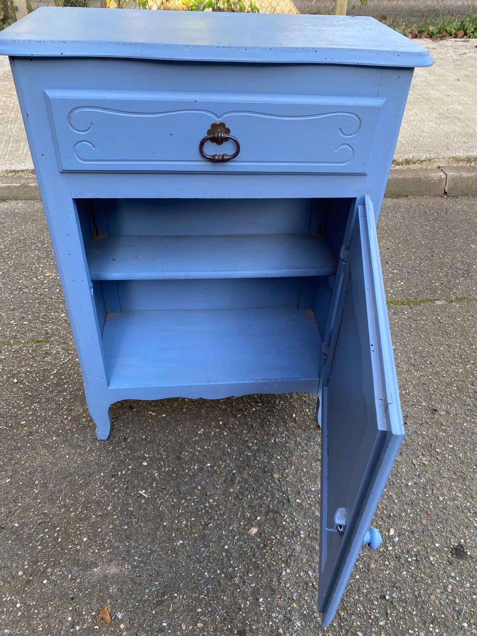 Vintage Louis XV style commode in grey-blue wood.