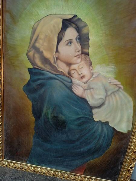 Oil painting on canvas Virgin and Child portrait 1940 - 102/72cm