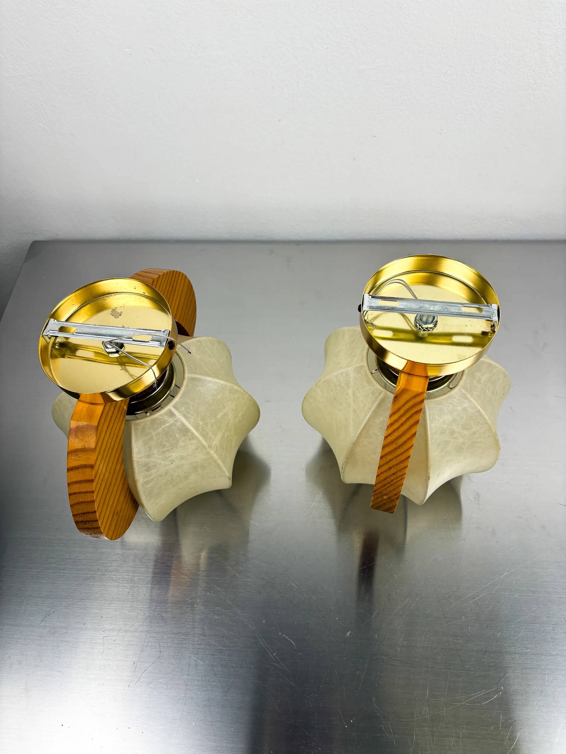 Pair of cocoon sconces with pine, Italy, 1970