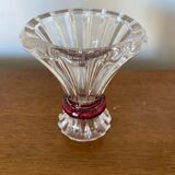 Paire Ancien Vase Taillé Transparent + Rouge Décoration Vintage