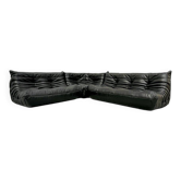 Ensemble de salon Togo français en cuir noir par Michel Ducaroy pour Ligne Roset, ensemble de 3 pièces