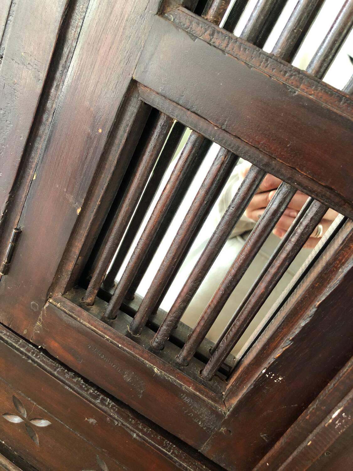 Vintage Indonesian teak shuttered mirror