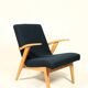 Fauteuil vintage Couleur Bleu Marine Bois Clair Design Midcentury