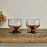 6 pink bowls with black stems