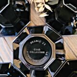 6 tasses avec sous tasses noires forme octogonale esso collection
