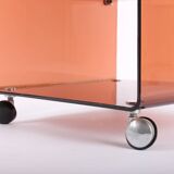 Side table or bedside table in smoked plexiglass by Michel Dumas, 1970s