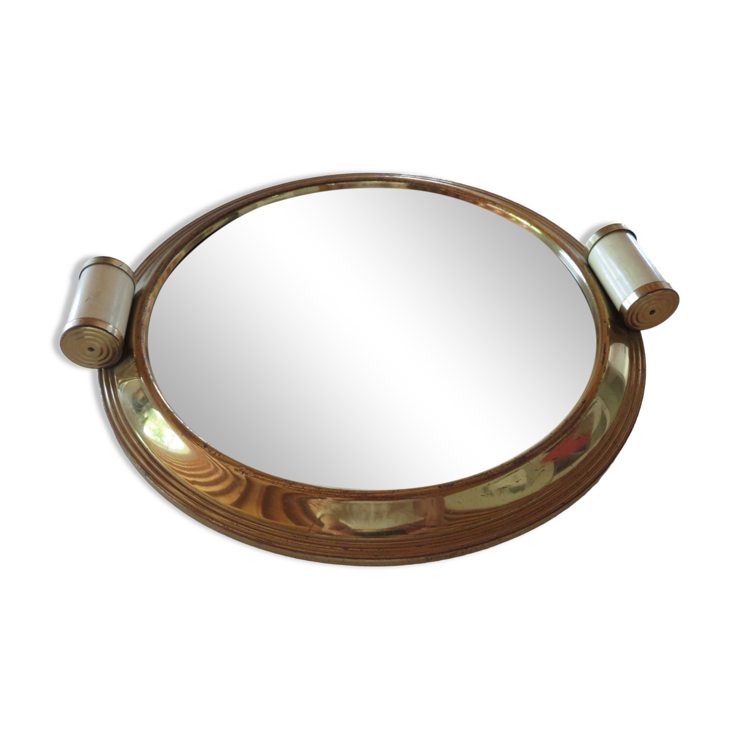 Round vintage mirror tray in Art Deco style