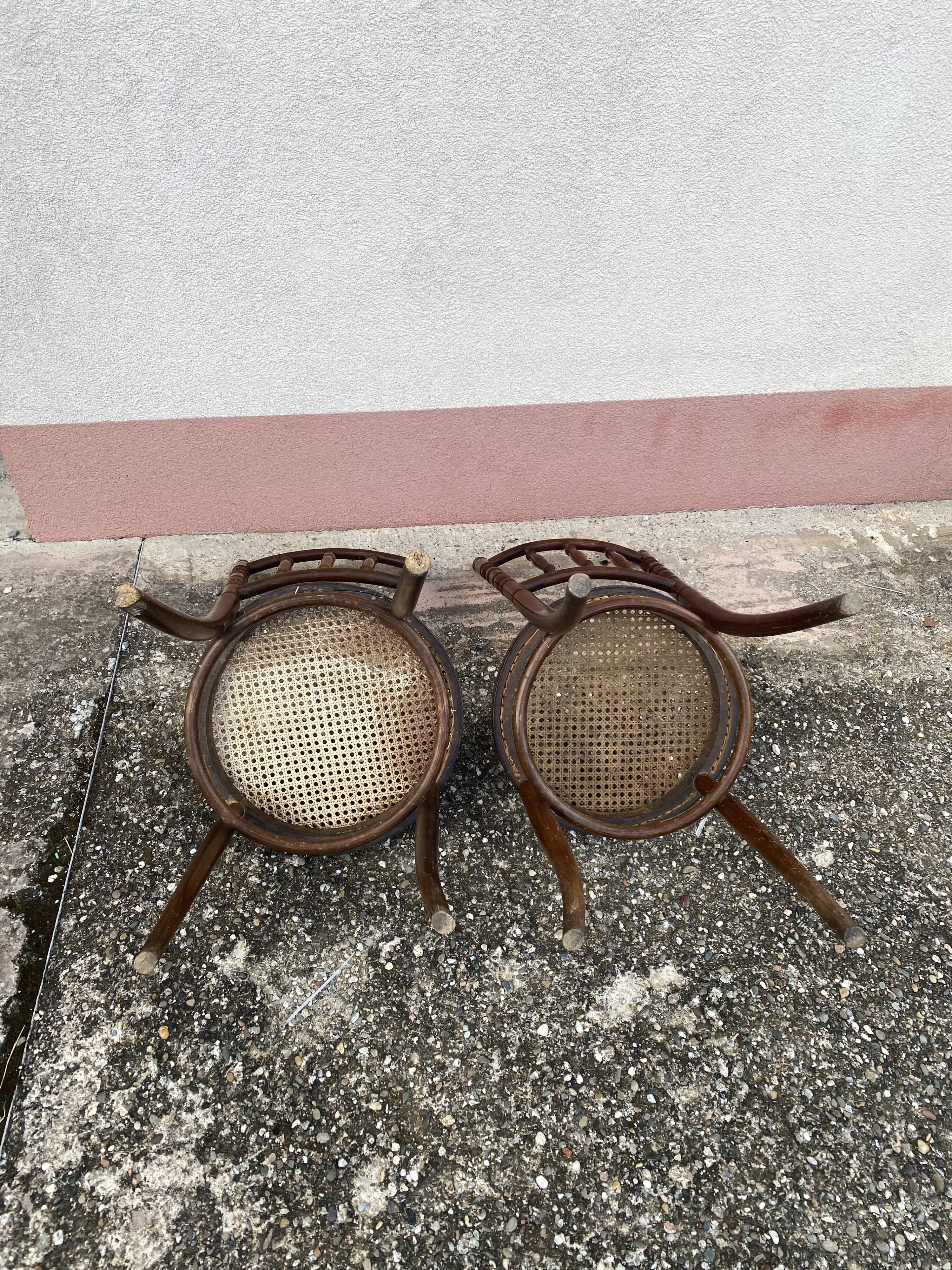 Duo de chaises de bistro cannage, Fischel, bois tourné fin 19eme