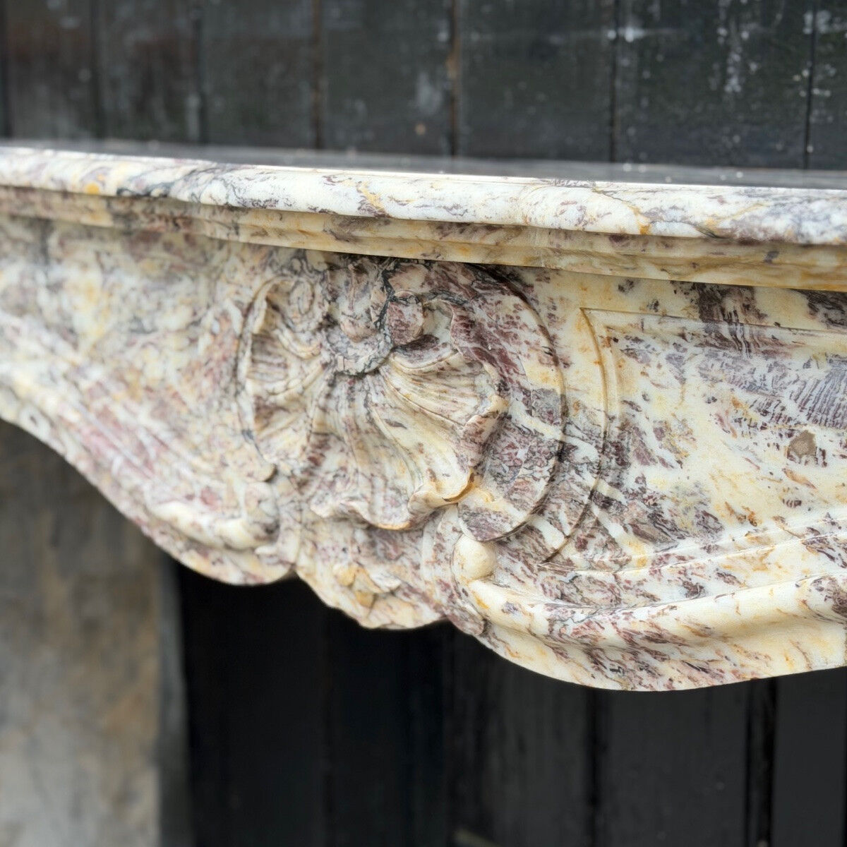 Louis XV style fireplace in Brocatelle marble, circa 1880.