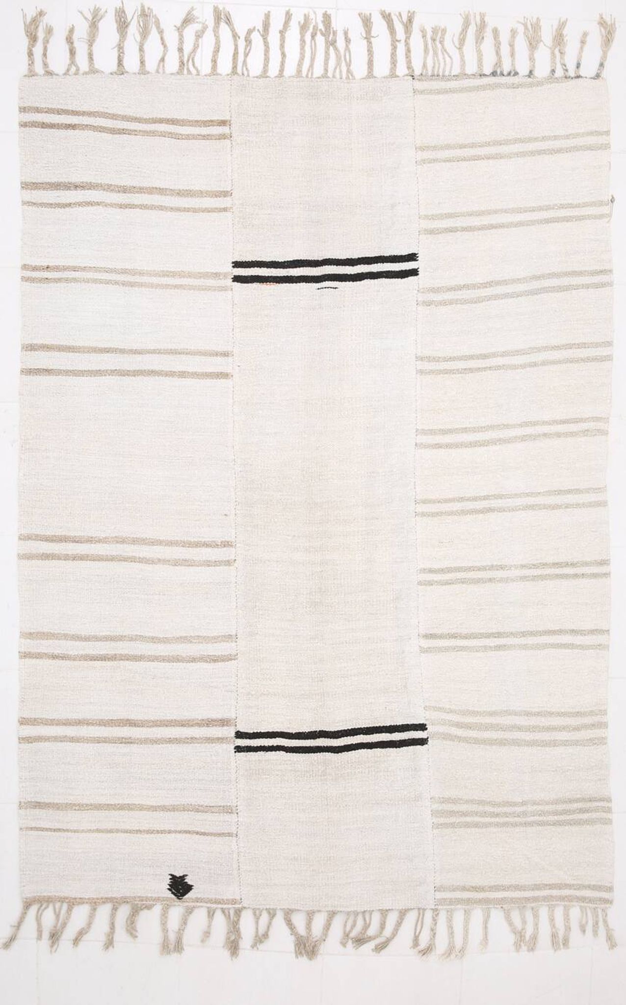 Kilim Turc Écru à Rayures, Style Scandinave, Salon et Chambre, 176x252Cm