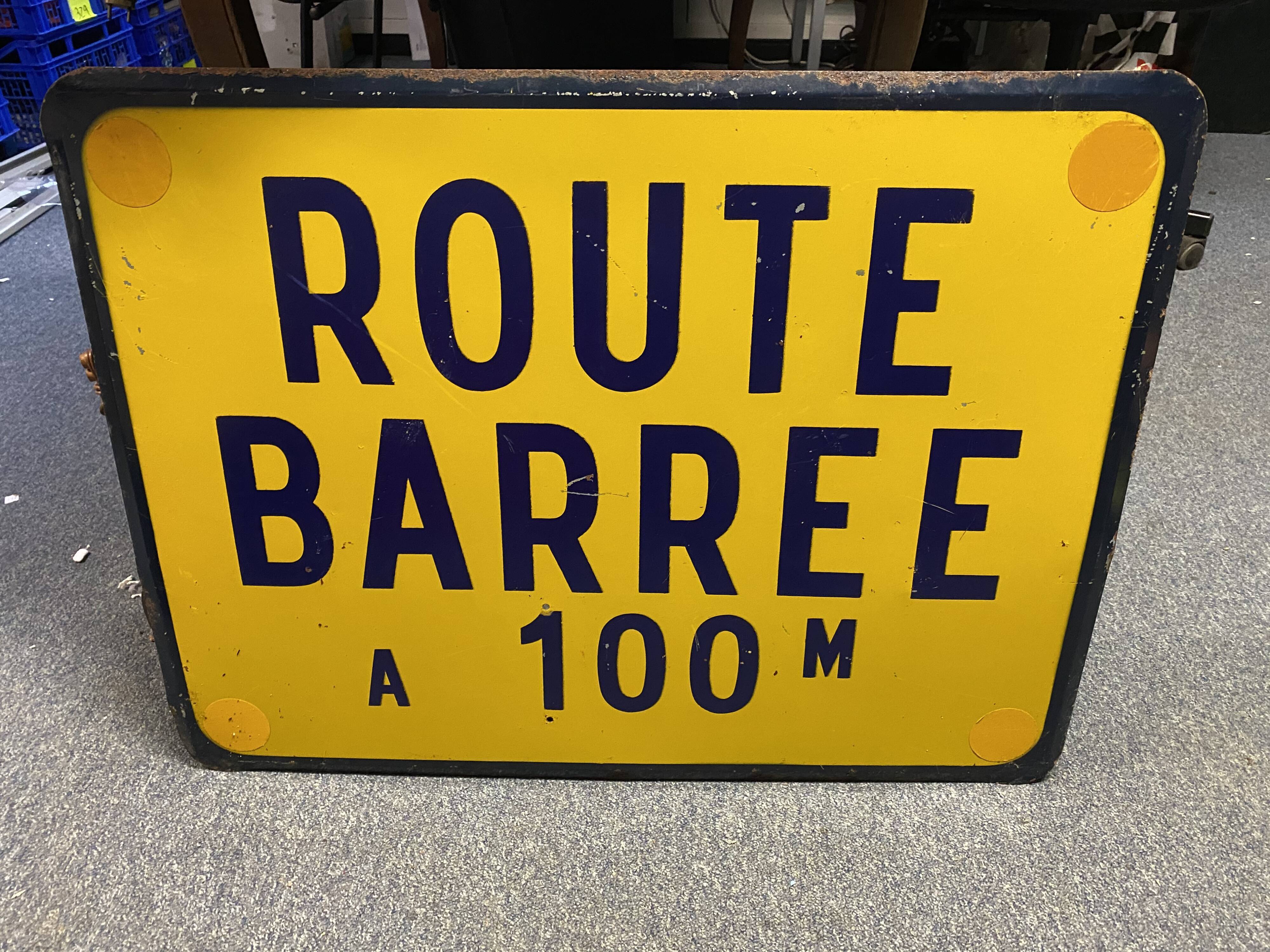 Ancien panneau signalisation Rue Barrée déco loft atelier indus plaque émaillée