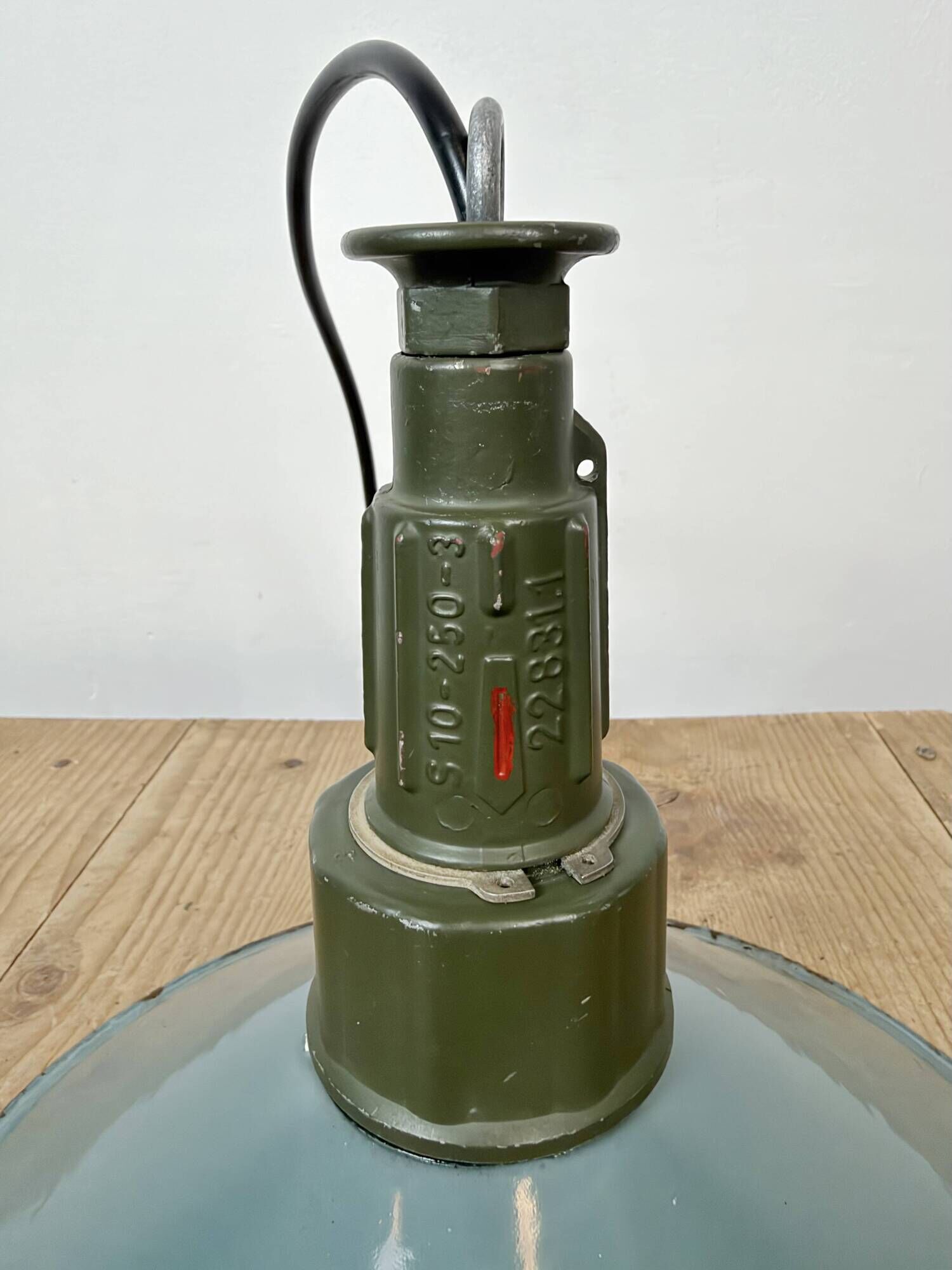Industrial Petrol Enamel Military Pendant Lamp with Cast Aluminium Top