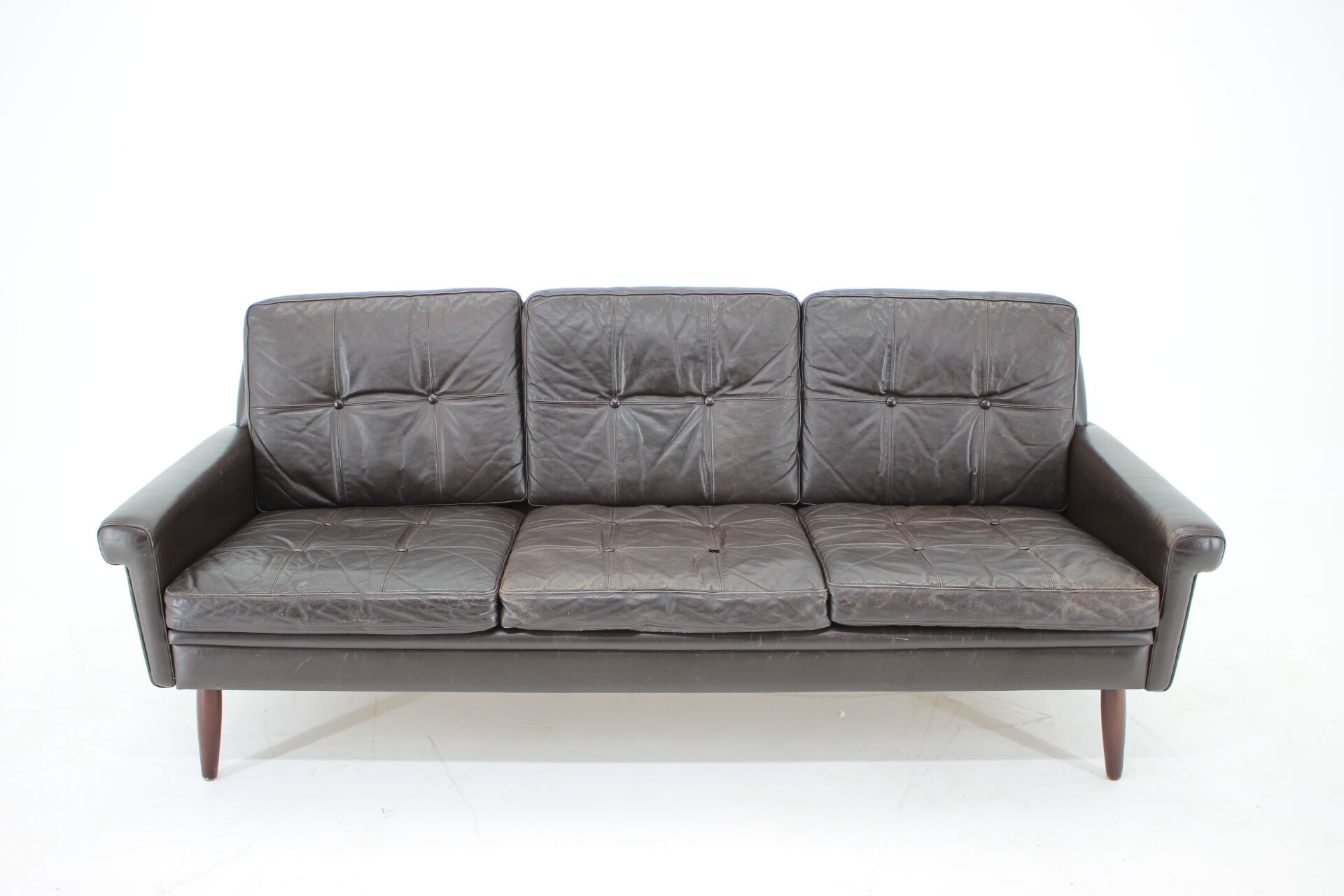 1970s Danish 3-seater sofa in dark brown leather