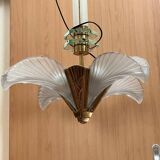 Bronze and molded glass chandelier, 1930s Art Deco style