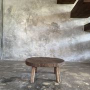 Small stool or small oval side table in solid teak wabi-sabi H24 53