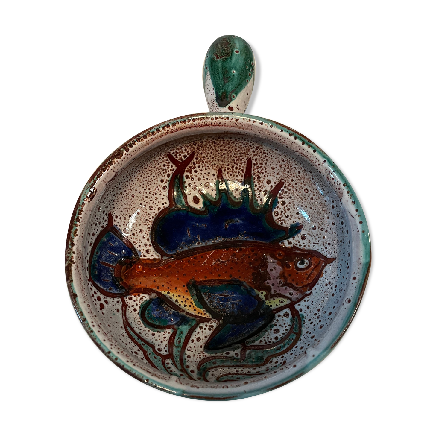 Vintage frying pan decorated with fish Vallauris