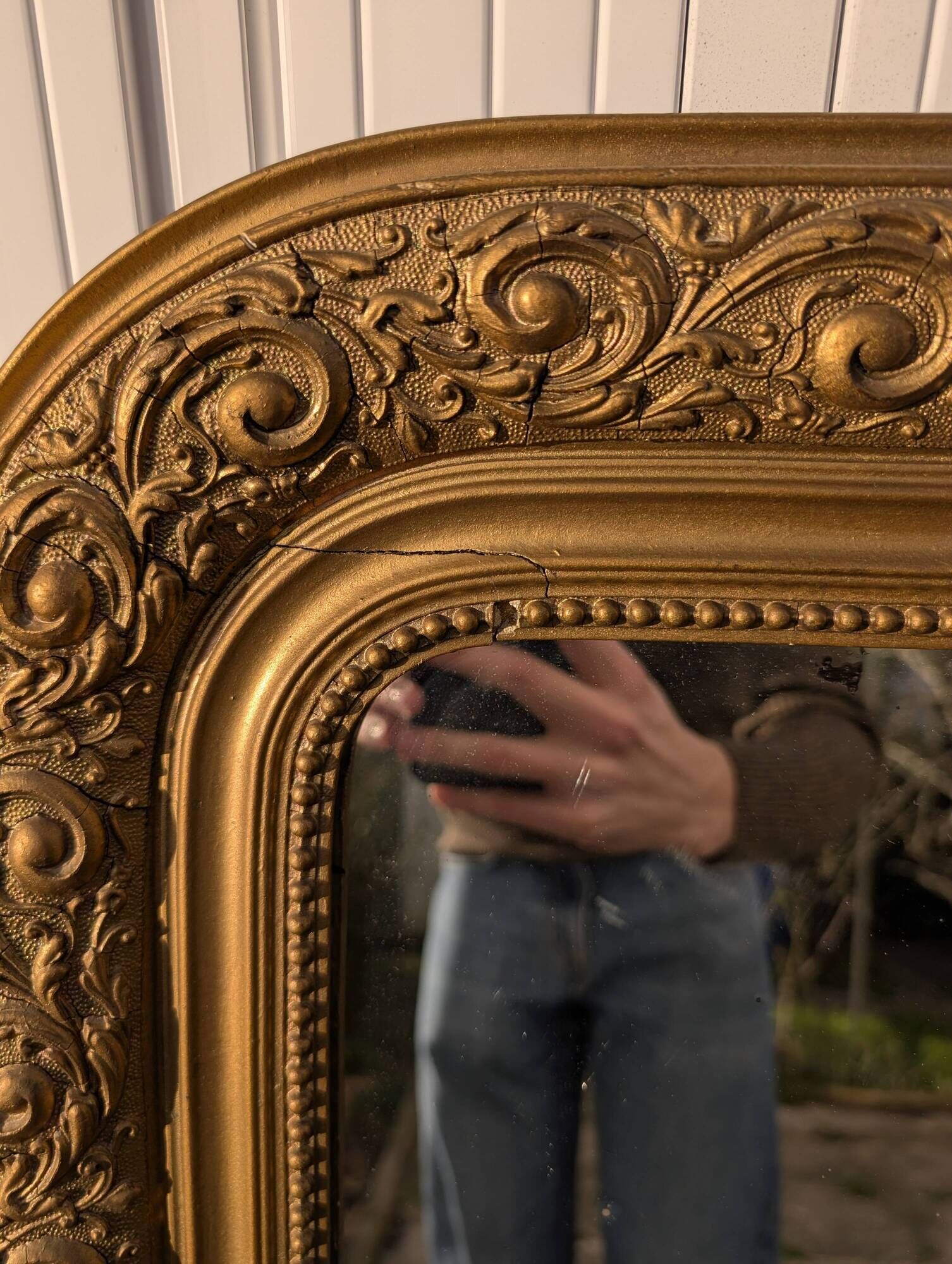 Louis Philippe Mirror 104x73 Wood and Gilded Stucco with Baroque Decor Late 19th Century