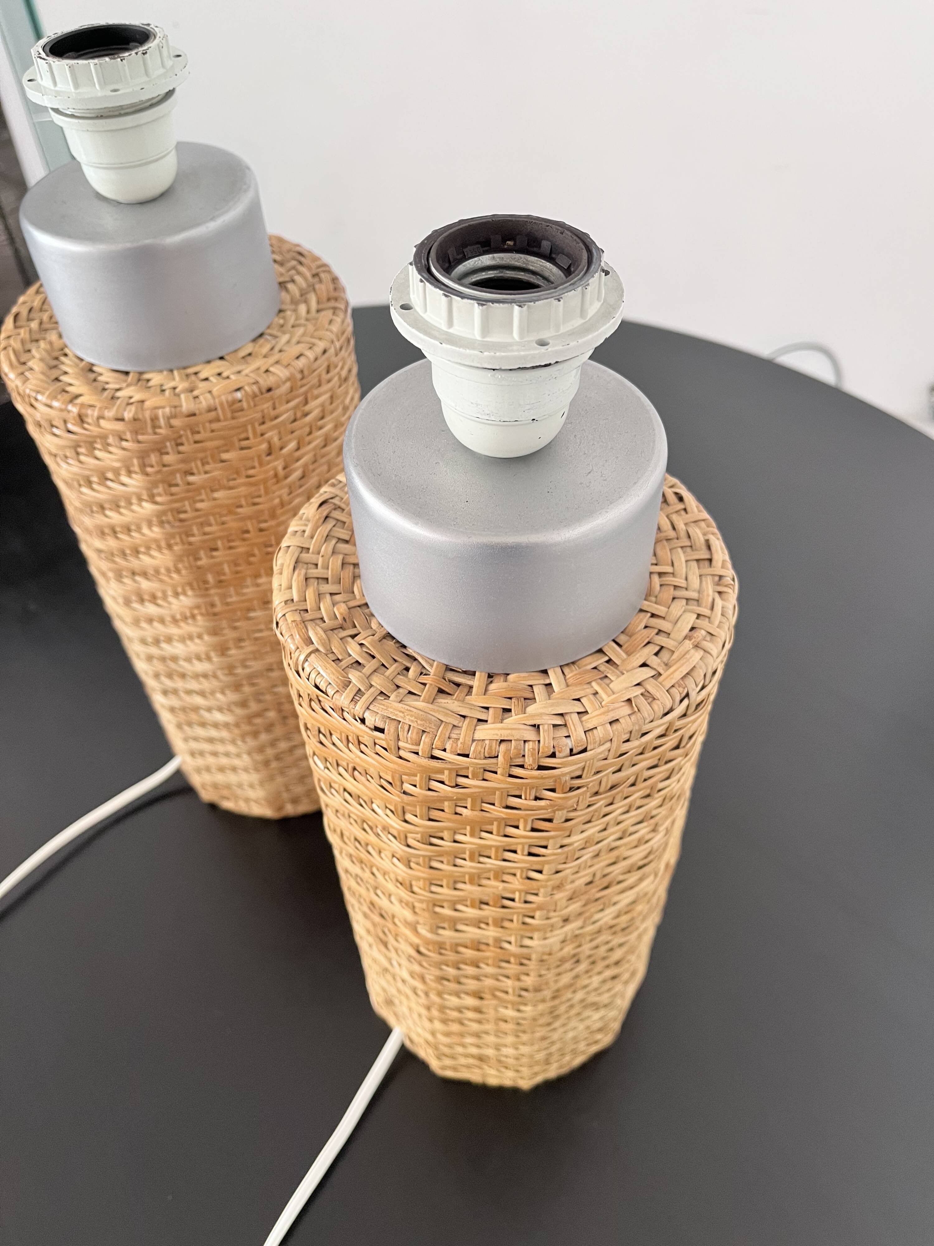 Pair of large Scandinavian rattan lamps from the 80s