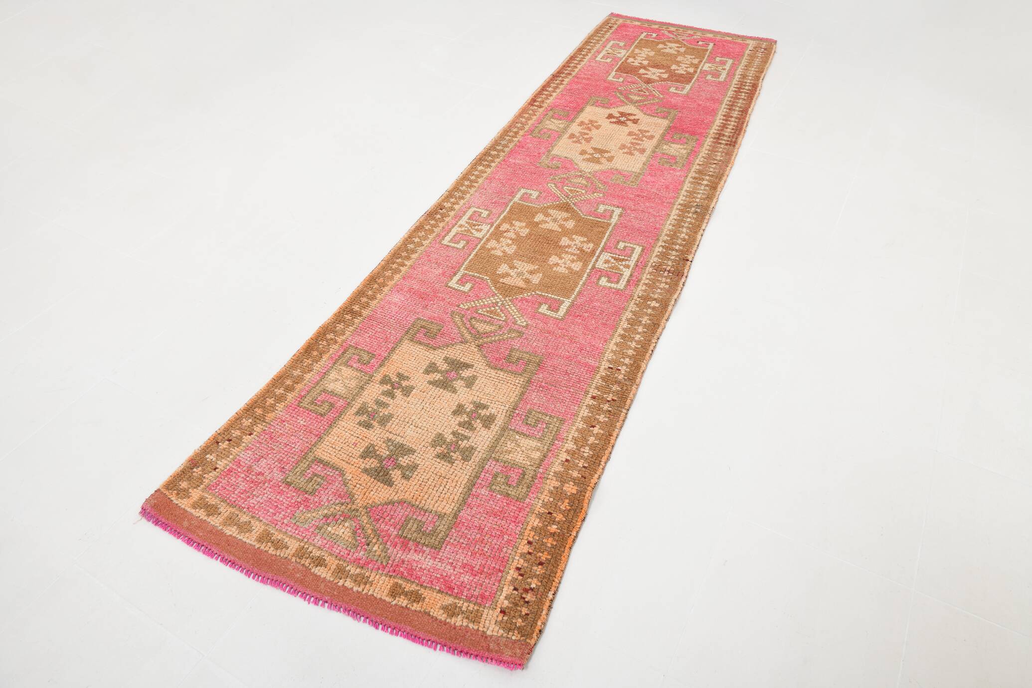 3x11 Faded Pink & Brown Vintage Runner Rug,