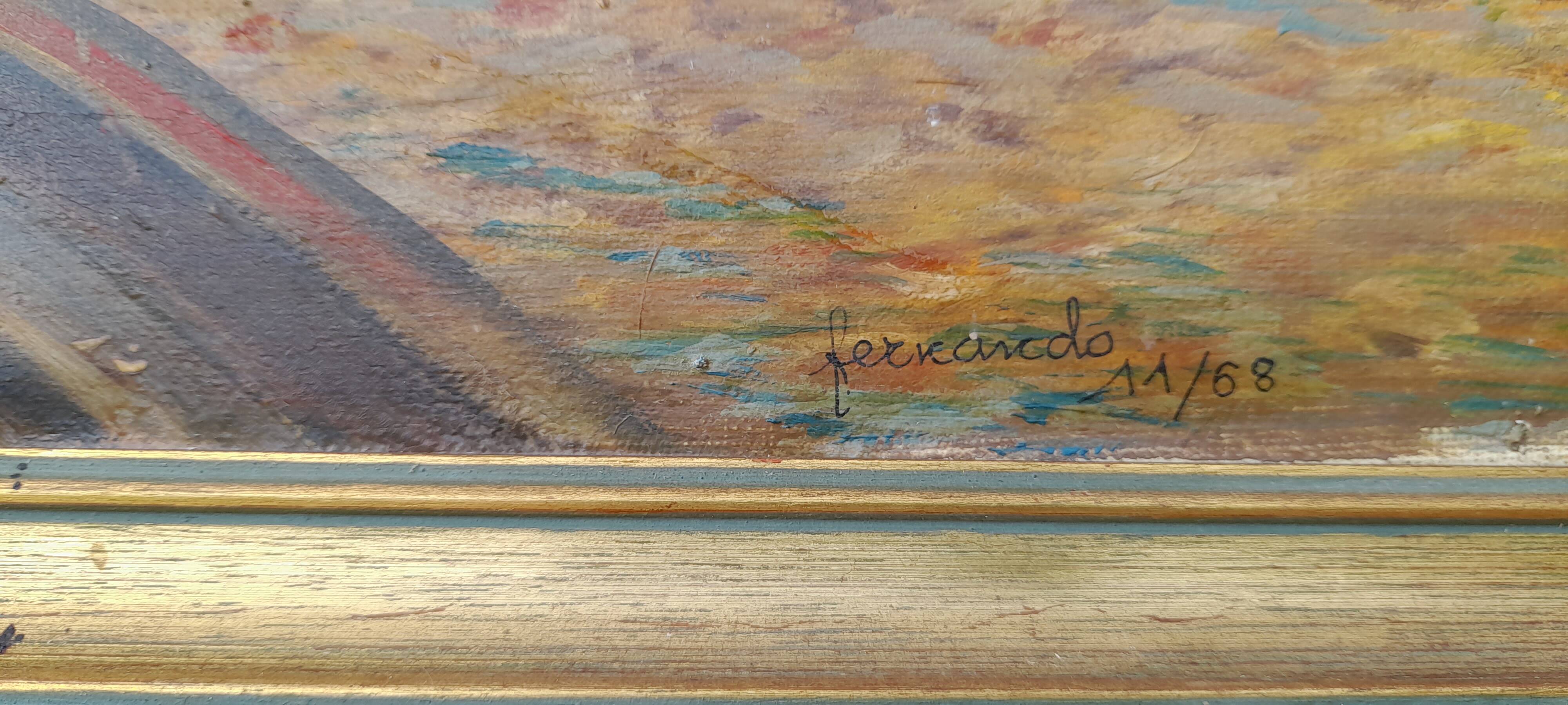 Framed oil on canvas signed Fernando dated 1968 L 50 cm