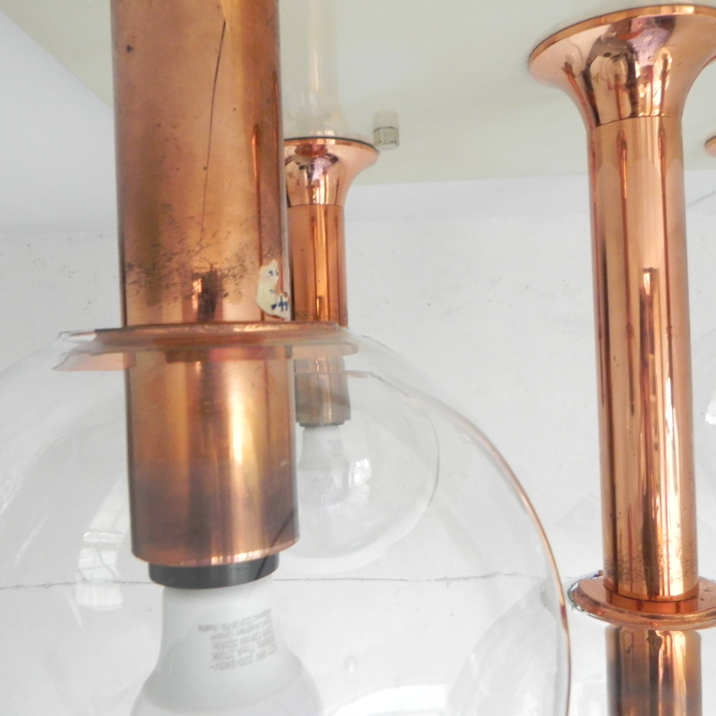 Rare ceiling lamp with 5 glass balls, Ott international, 1970s