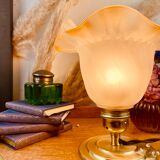 Table lamp in molded glass vintage shape tulip branch and yellow - 70s